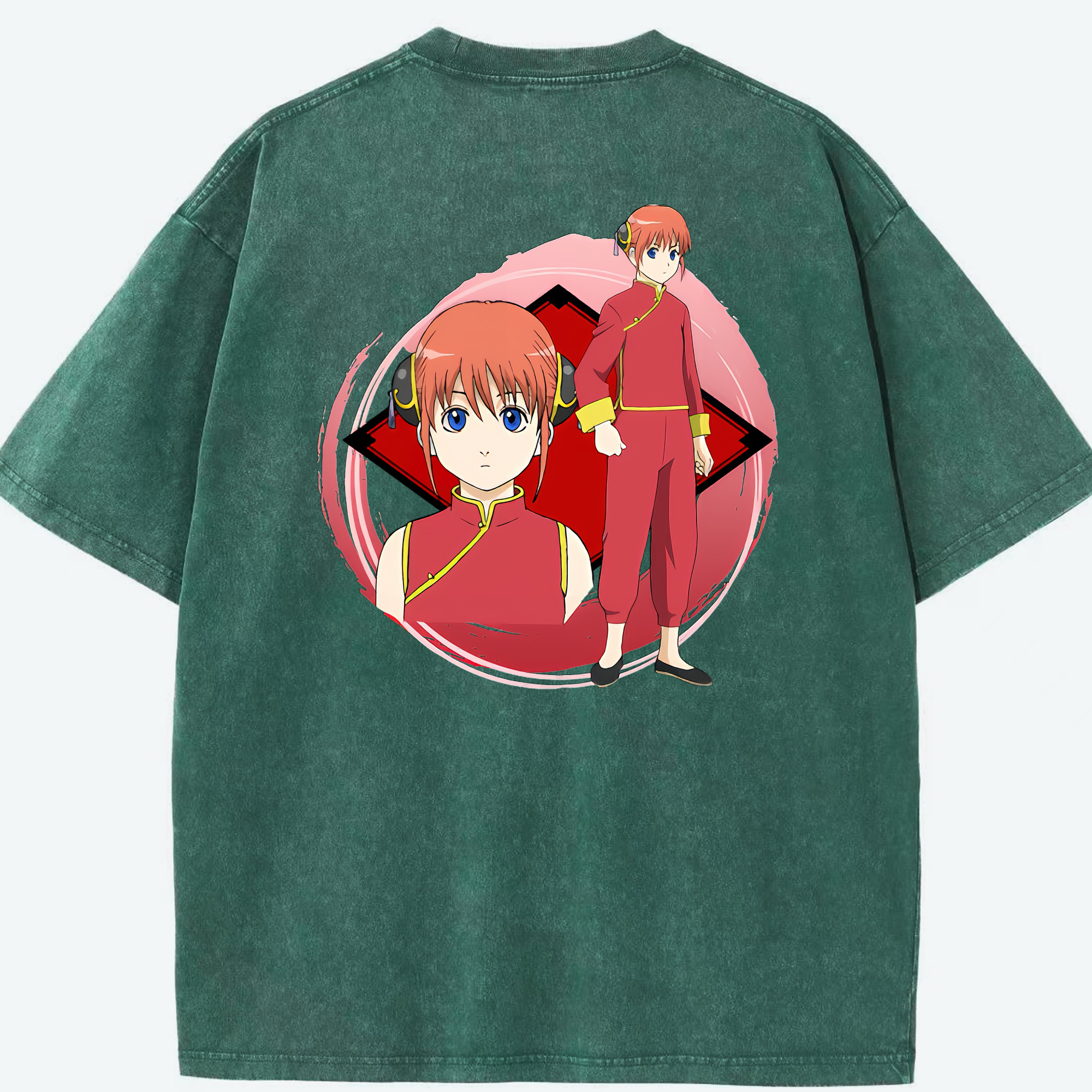 （画像用） ぎんたま 坂田銀時（さかたぎんとき） 神楽 志村新八（しむら しんぱち） GINTAMA Sakata Gintoki Kagura Shimura Shinpachi 綿100% ヴィンテージ風 半袖Tシャツ（背面プリント）